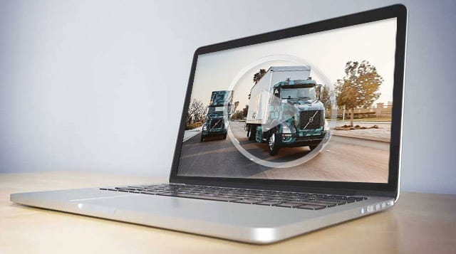 Image of Volvo BEV truck shown on a laptop screen.