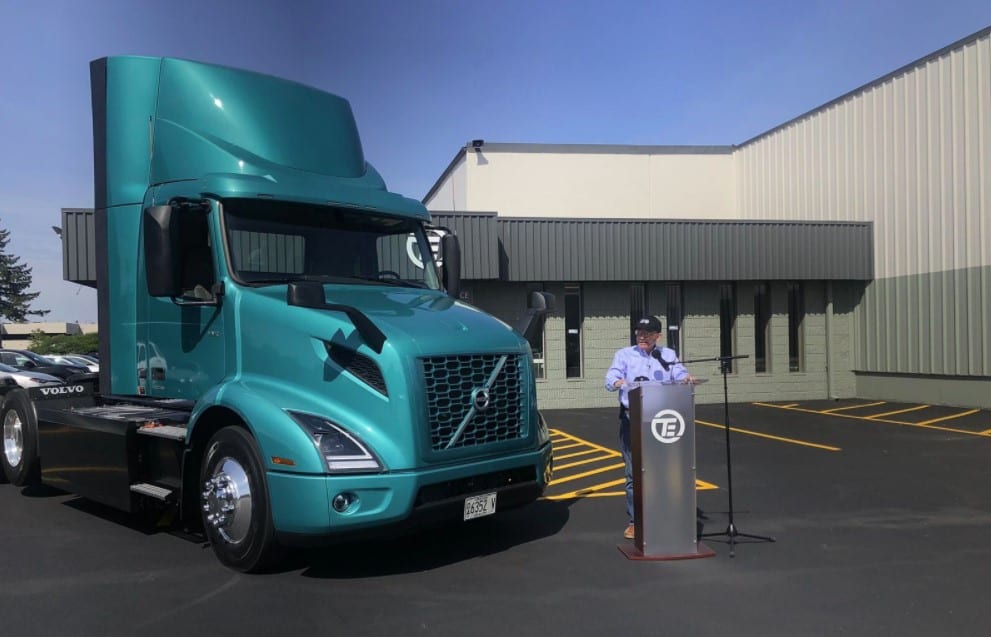 Congressman Peter DeFazio highlights clean energy priorities in President Biden's American Jobs Plan and federal infrastructure bill while taking a spin in an electric semi-truck